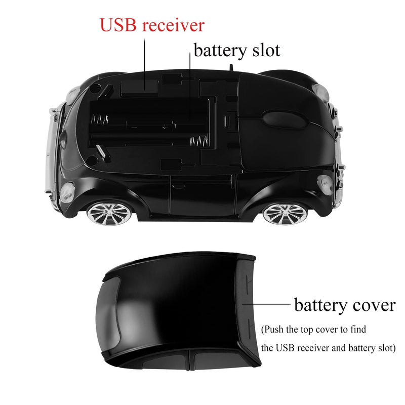 elec Space Usbkingdom 2.4GHz Wireless Mouse Cool 3D Sport Car Shaped Ergonomic Optical Cordless Mice with USB Receiver for PC Laptop Computer 1600DPI 3 Buttons Black - Image 3